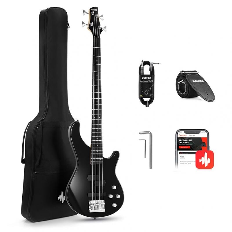 Комплект для бас-гитары Donner Music DPJ-100 Electric Bass Guitar Black EC1386 Комплект для бас-гитары Donner Music DPJ-100 Electric Bass Guitar Black EC1386
