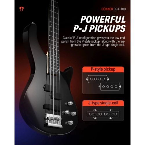 Комплект для бас-гітари Donner Music DPJ-100 Electric Bass Guitar Black EC1386