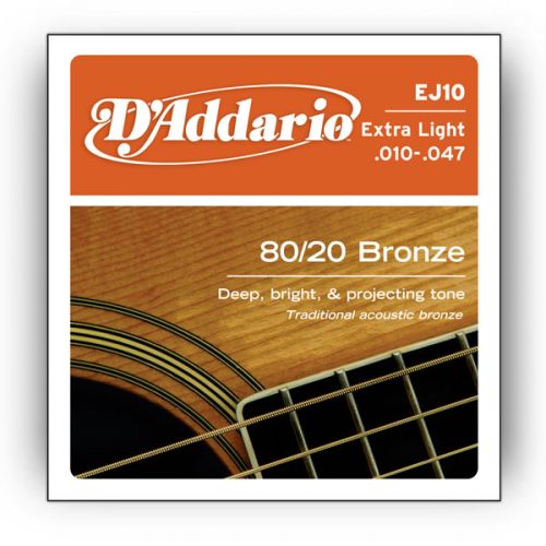 Струни для гітари D`ADDARIO EJ10 80/20 BRONZE EXTRA LIGHT 10-47