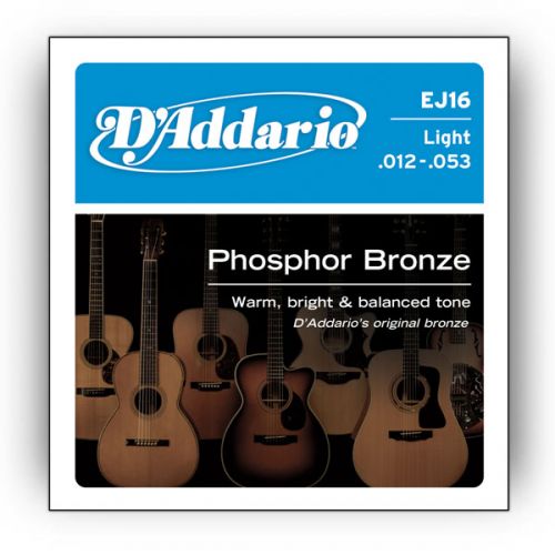 Струны для гитары D`ADDARIO EJ16 PHOSPHOR BRONZE LIGHT 12-53
