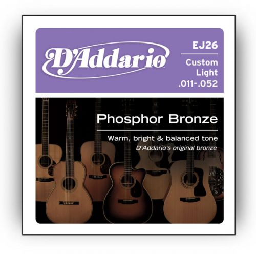 Струни для гітари D`ADDARIO EJ26 PHOSPHOR BRONZE CUSTOM LIGHT 11-52