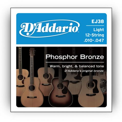 Струни для гітари D`ADDARIO EJ38 PHOSPHOR BRONZE LIGHT 12-STRING 10-47