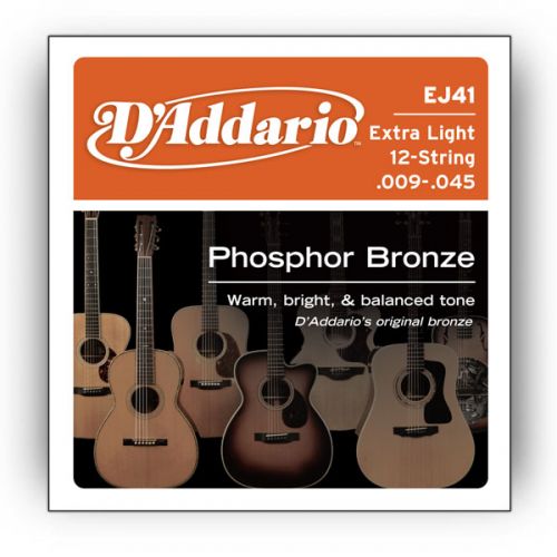 Струни для гітари D`ADDARIO EJ41 PHOSPHOR BRONZE 12-STRING X-LIGHT 09-45
