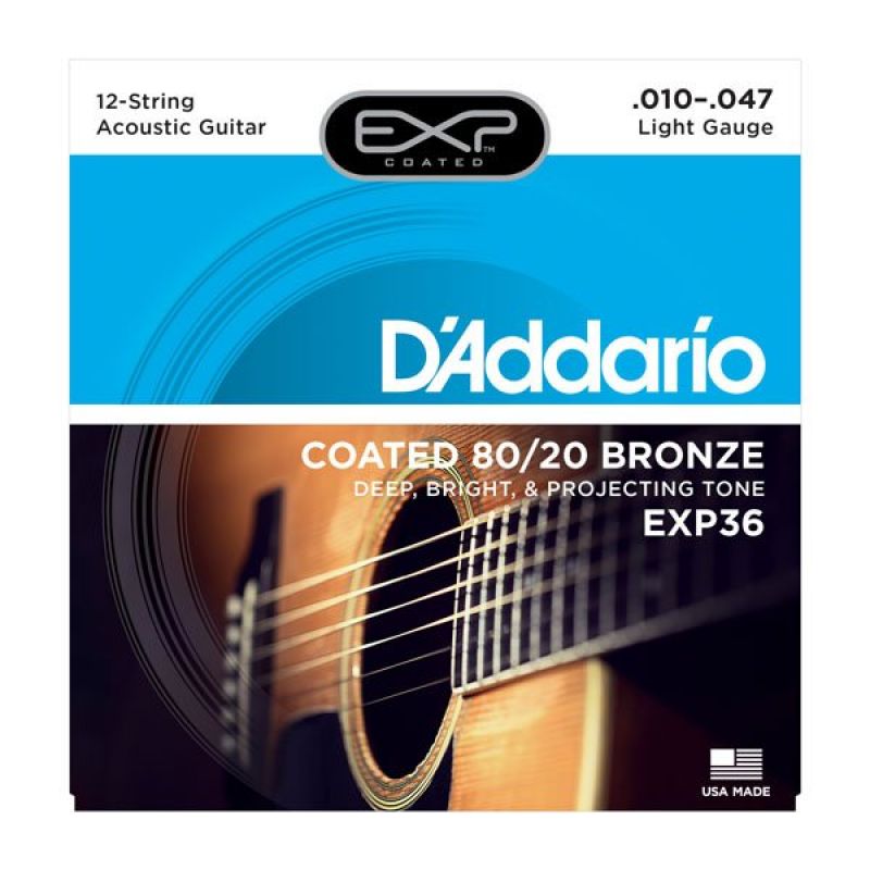 Струни для гітари D`ADDARIO EXP36 EXP 80/20 BRONZE LIGHT 12-STRING 10-47