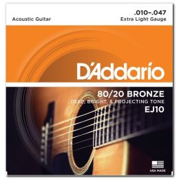 Струни для гітари D`ADDARIO EJ10 80/20 BRONZE EXTRA LIGHT 10-47