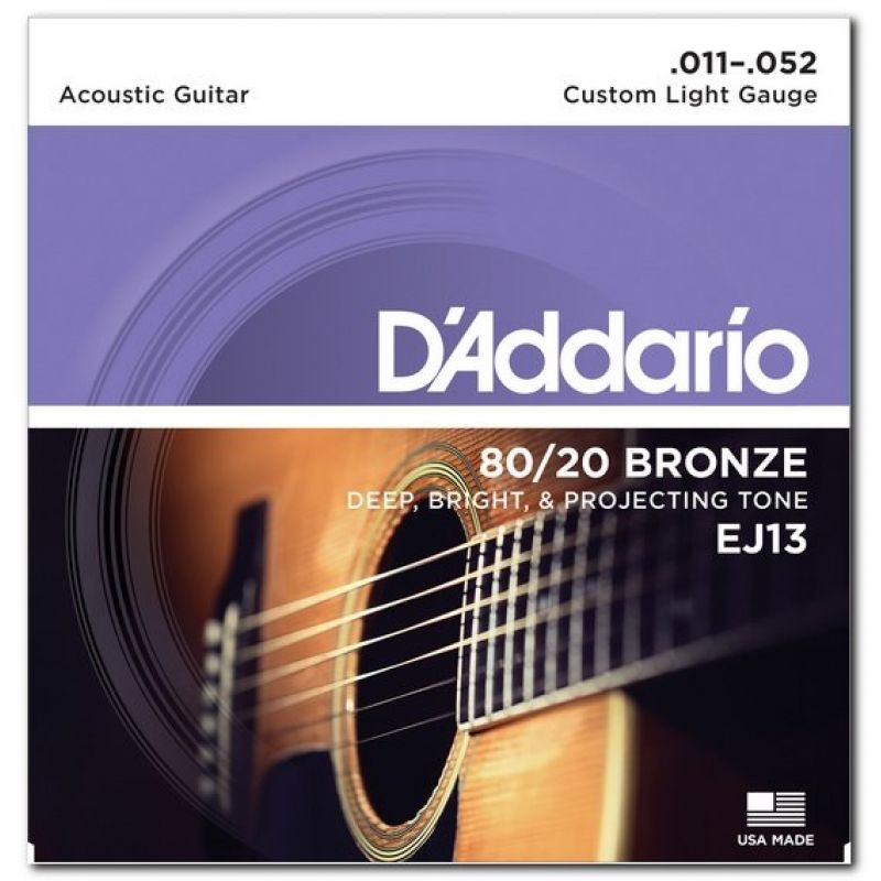 Струны для гитары D`ADDARIO EJ13 80/20 BRONZE CUSTOM LIGHT 11-52
