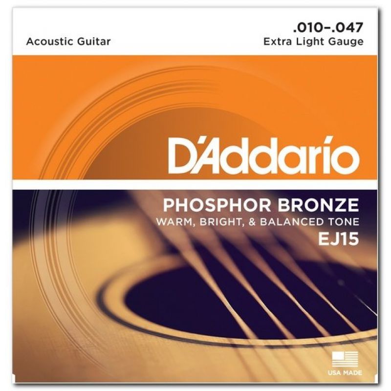 Струны для гитары D`ADDARIO EJ15 PHOSPHOR BRONZE EXTRA LIGHT 10-47