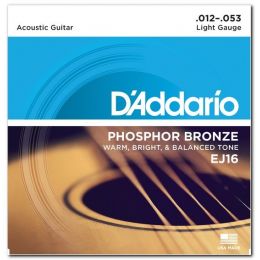 Струны для гитары D`ADDARIO EJ16 PHOSPHOR BRONZE LIGHT 12-53