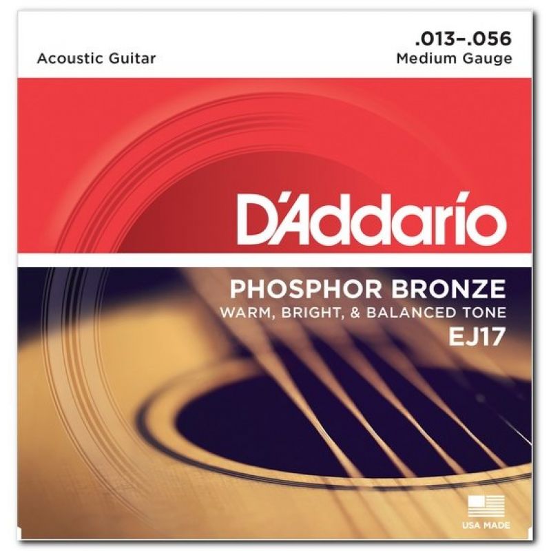 Струни для гітари D`ADDARIO EJ17 PHOSPHOR BRONZE MEDIUM 13-56