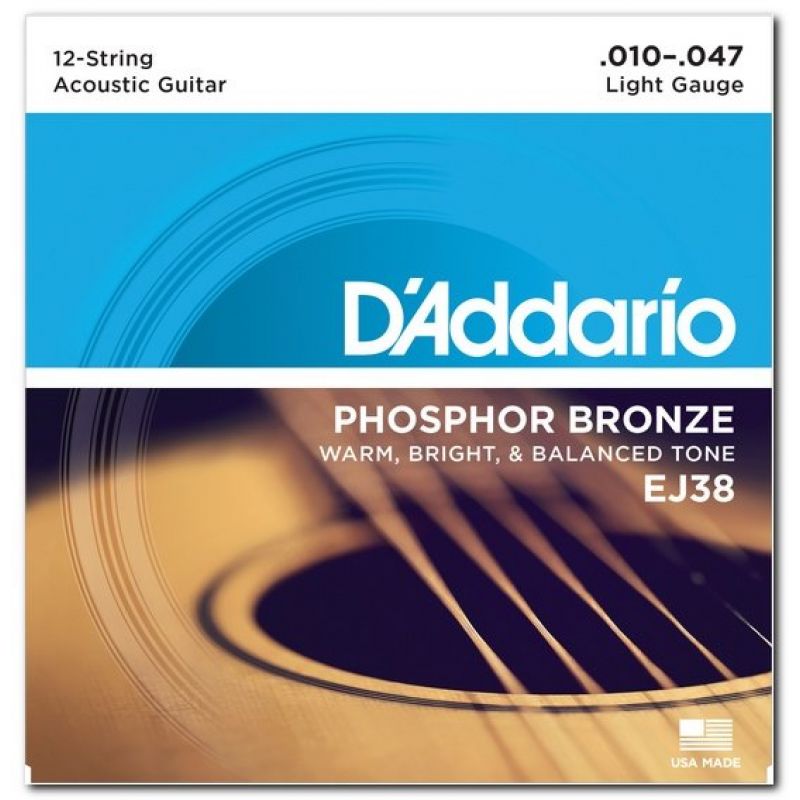 Струни для гітари D`ADDARIO EJ38 PHOSPHOR BRONZE LIGHT 12-STRING 10-47