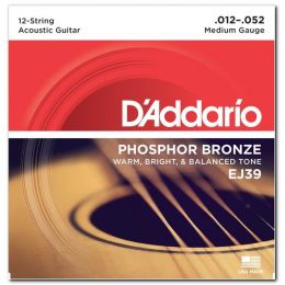 Струни для гітари D`ADDARIO EJ39 PHOSPHOR BRONZE MEDIUM 12-STRING 12-52