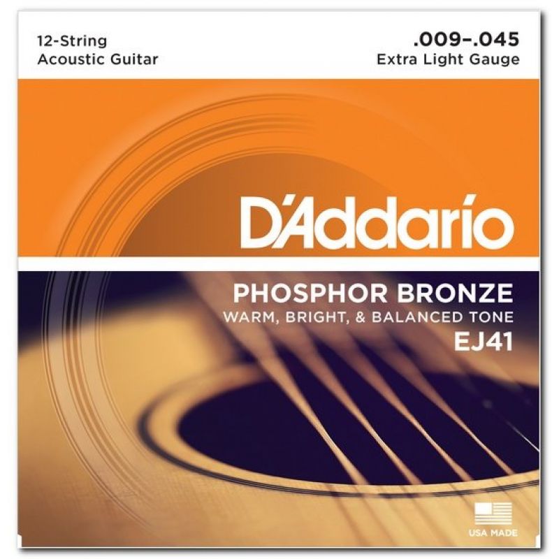 Струни для гітари D`ADDARIO EJ41 PHOSPHOR BRONZE 12-STRING X-LIGHT 09-45
