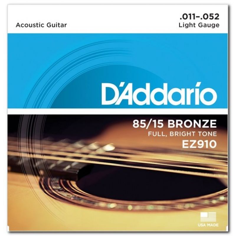Струны для гитары D`ADDARIO EZ910 BRONZE LIGHT 11-52