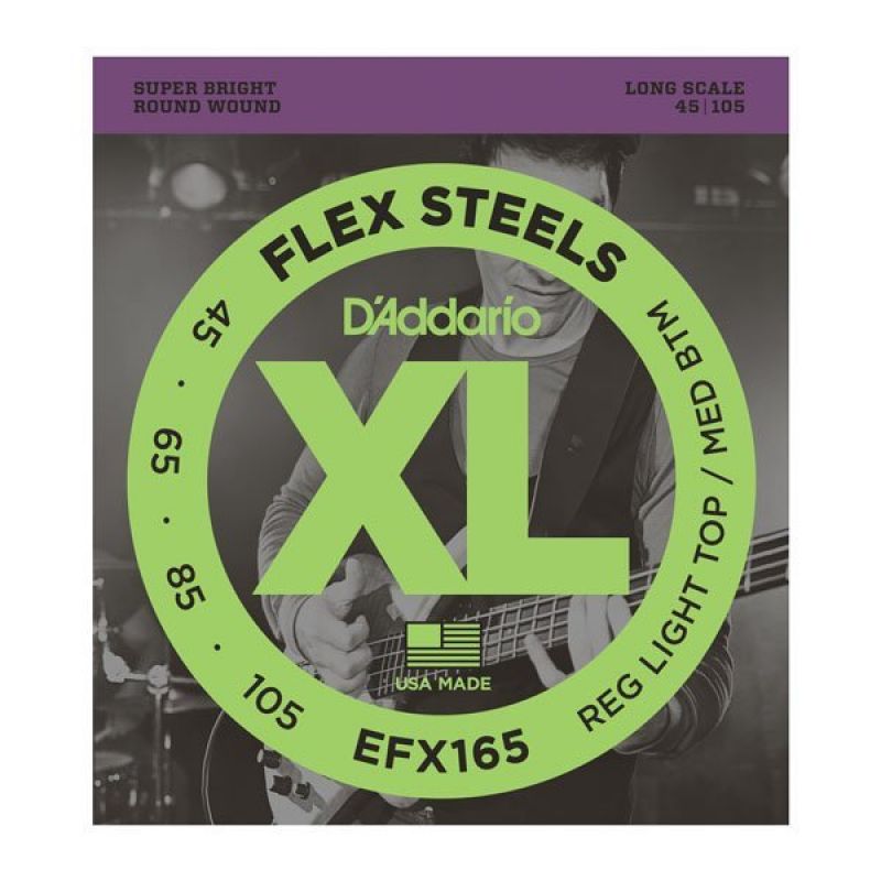 Струны для гитары D`ADDARIO EFX165 XL FLEX STEELS REG LIGHT TOP / MED BOTTOM 45-105