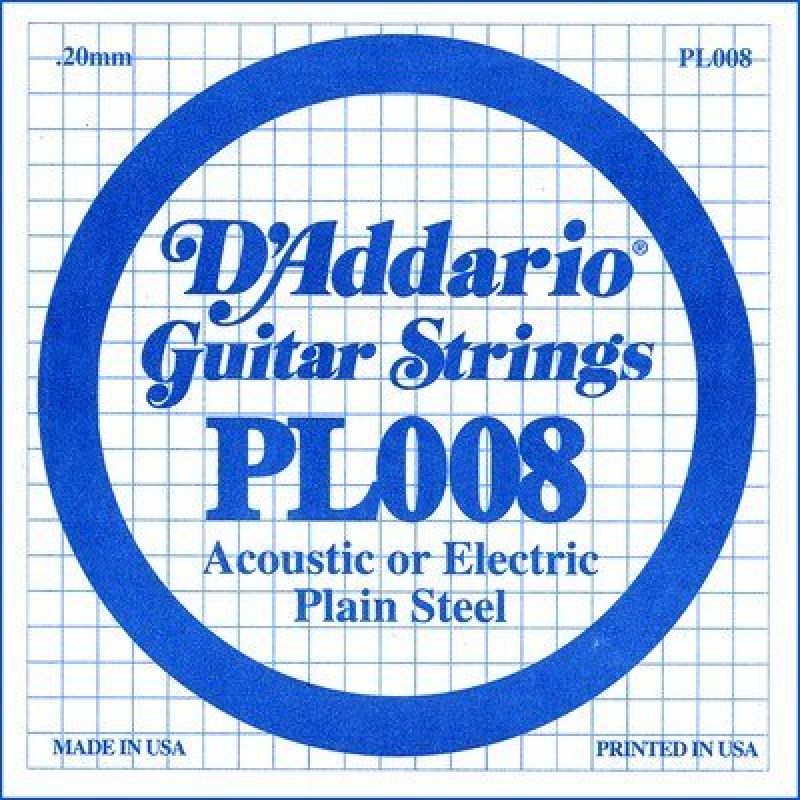 Струны для гитары D`ADDARIO PL008 Plain Steel 008