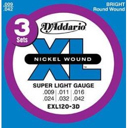 Струны для гитары D`ADDARIO EXL120-3D XL SUPER LIGHT (09-42) - 3 SET