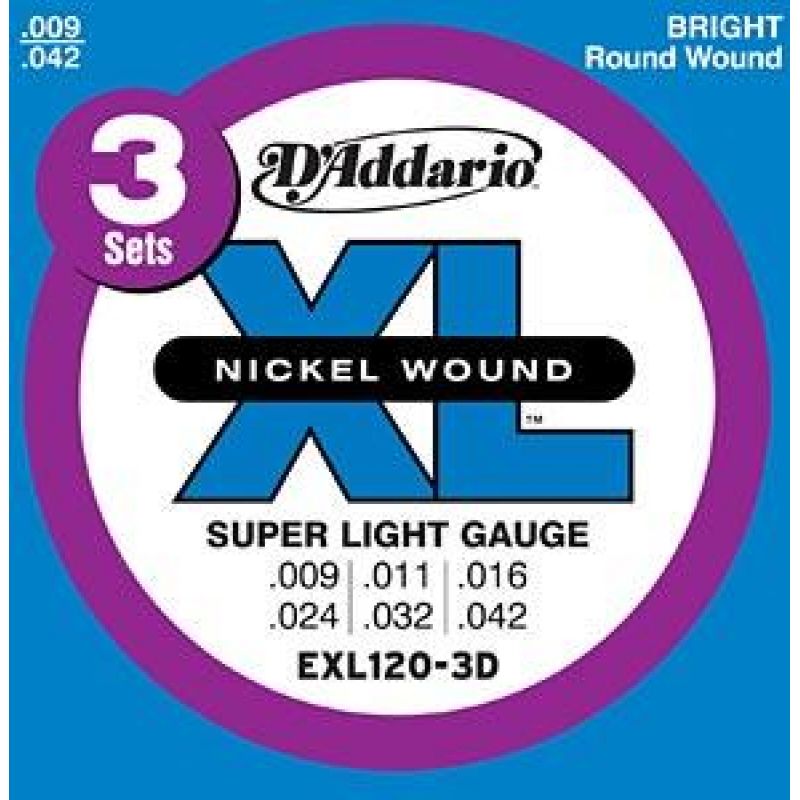 Струни для гітари D`ADDARIO EXL120-3D XL SUPER LIGHT (09-42) - 3 SET