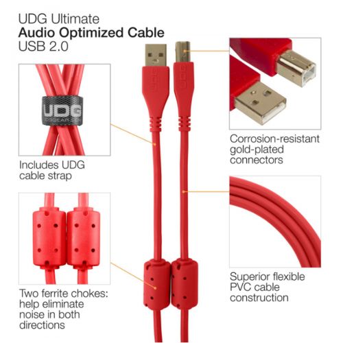 Аудиокабель UDG Ultimate Audio Cable USB 2.0 A-B Red Straight 1m