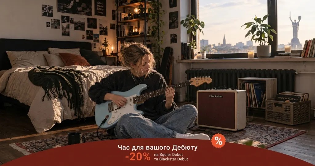 -20% на електрогітари Squier Debut та комбопідсилювачі Blackstar Debut